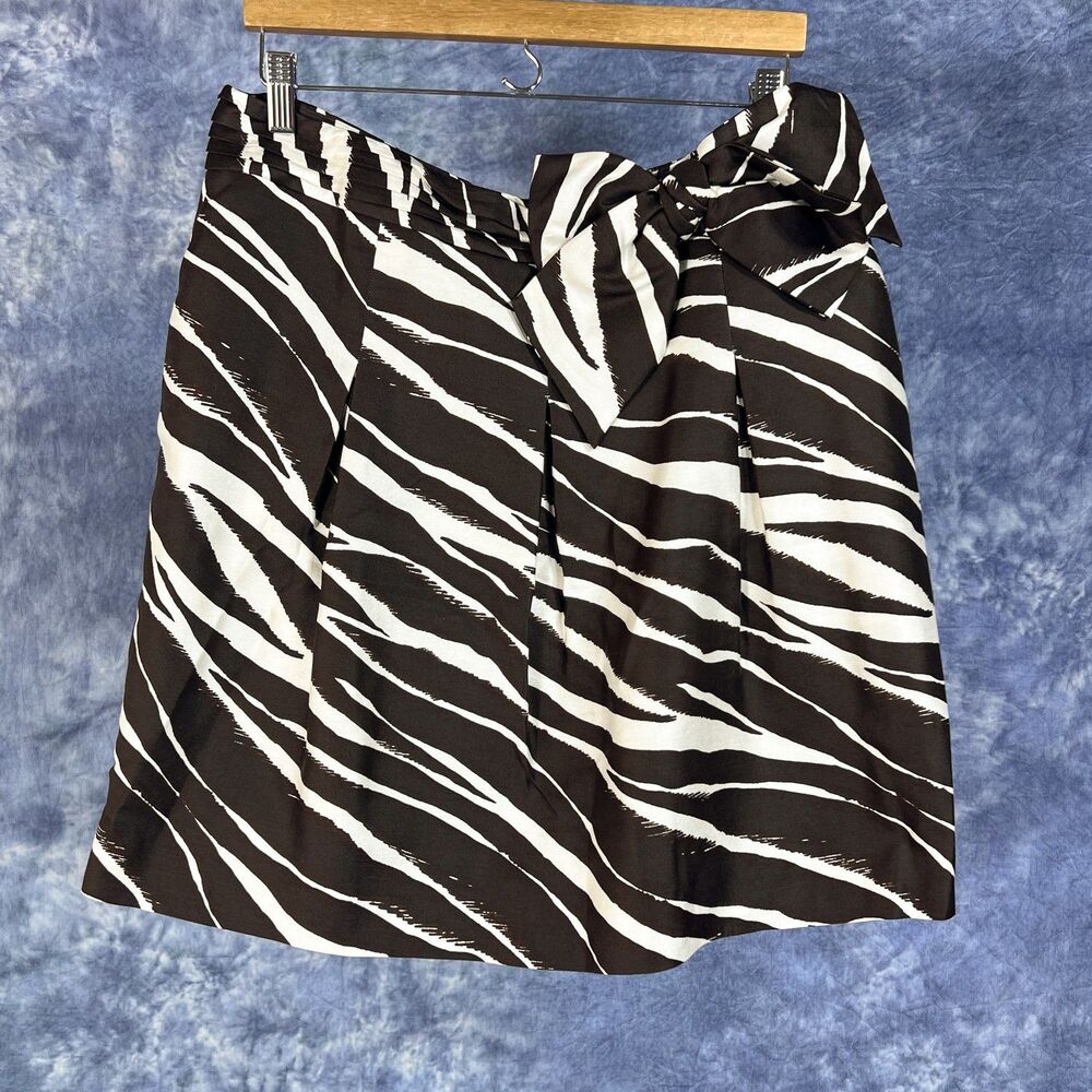 Kate Spade Kolette Skirt Sz 14 Bow Waist Zebra Animal Print Silk Cotton Pockets